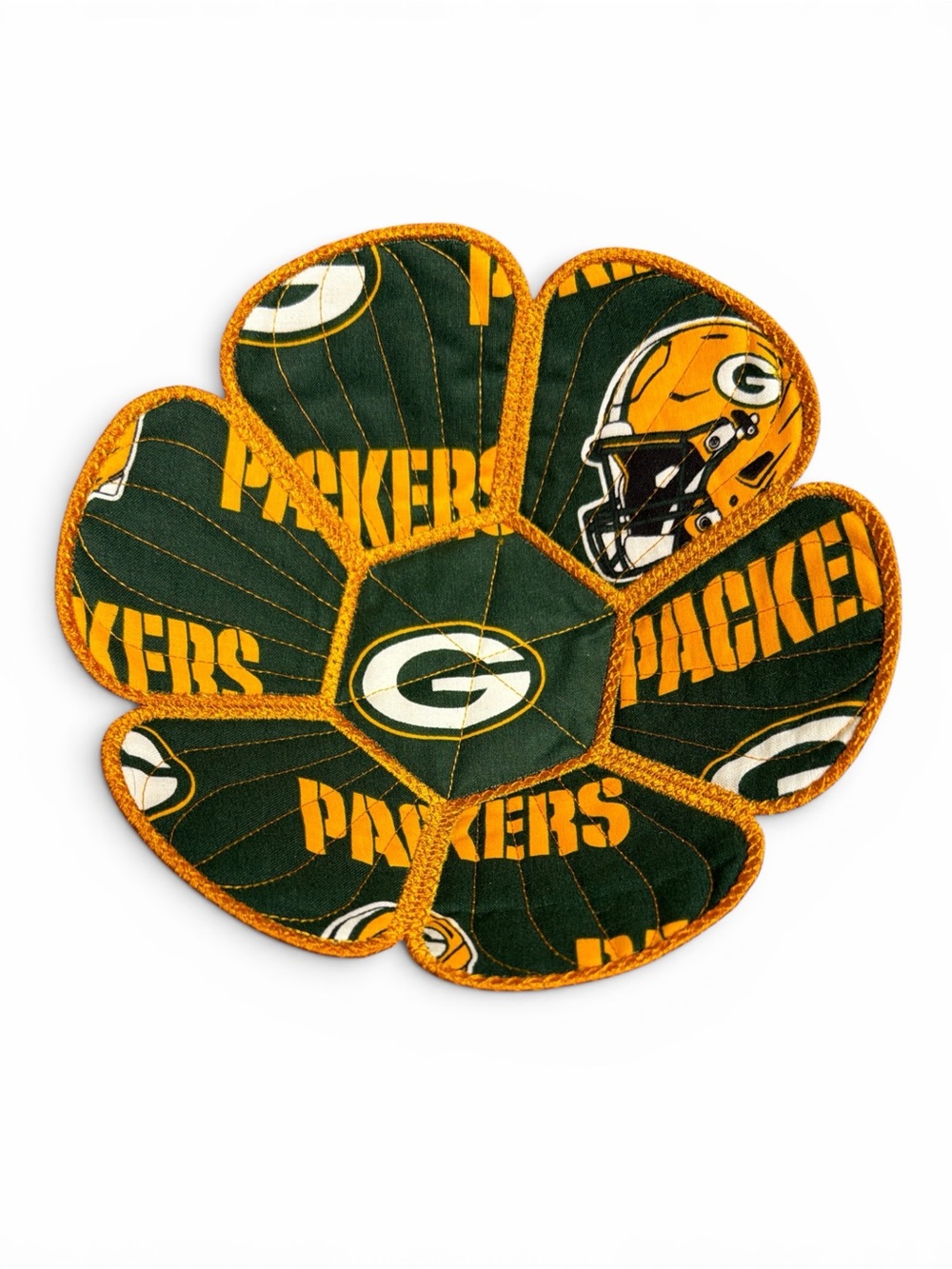 Hand Crafted Basket Center Piece Bowl Quilted Green Bay Packers Snack Bowl - Picture 9 of 10